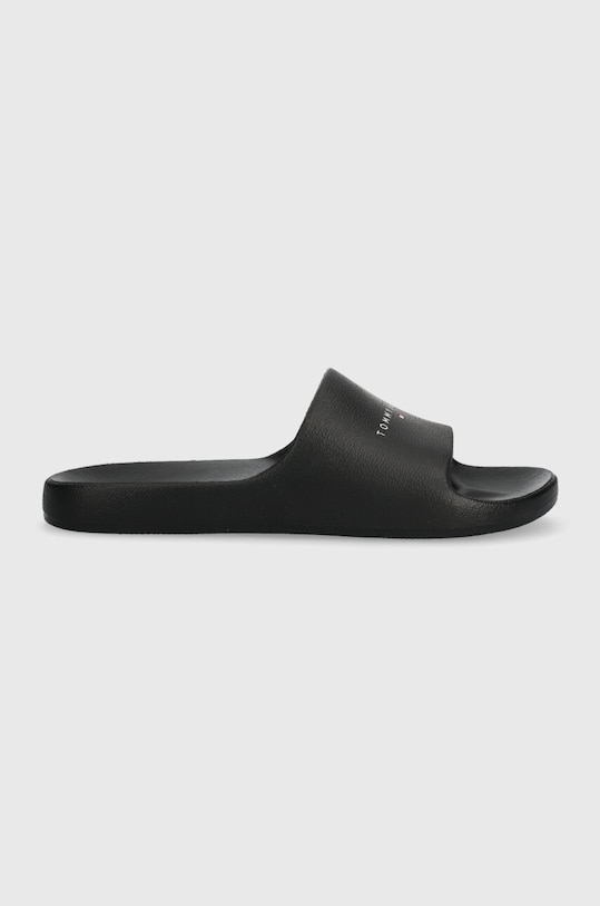 Šľapky Tommy Jeans TJW PRINTED PU POOL SLIDE plochý čierna EN0EN02693