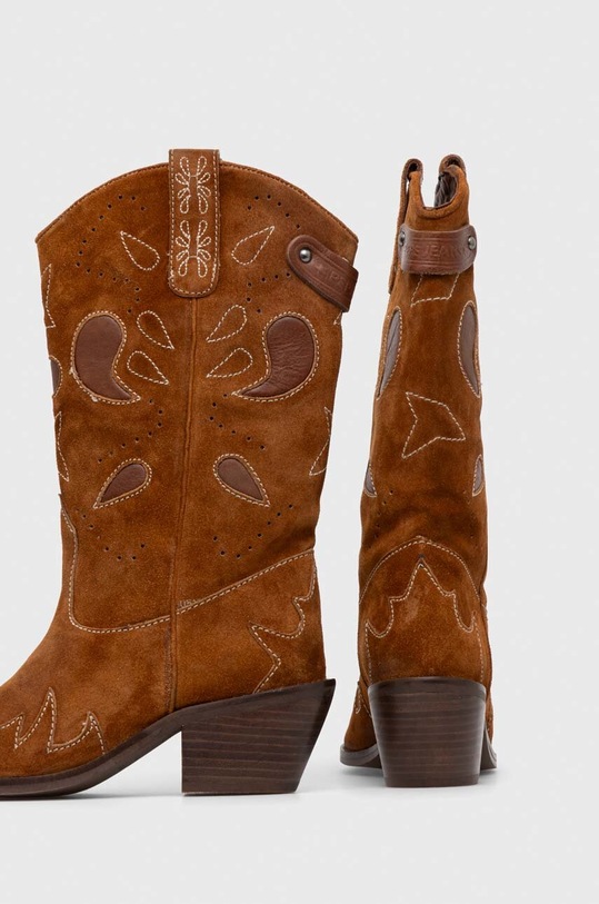 Încălțăminte Pepe Jeans cizme de cowboy din piele intoarsa PLS50512 PLS50512 maro