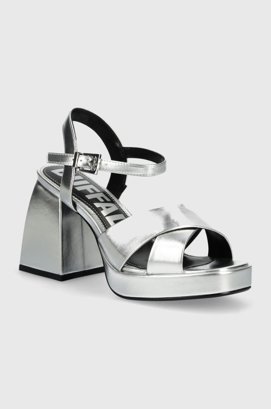 Πέδιλα Buffalo Bella Cross χοντρό τακούνι ασημί 1291493.SLV