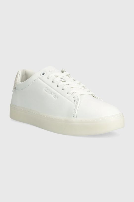 Calvin Klein sneakersy skórzane CUPSOLE LACE UP PEARL HW0HW01897 biały SS24