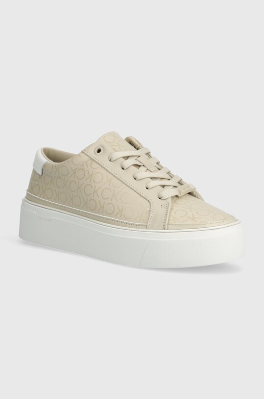 Tenisky Calvin Klein FLATFORM CUP LACE UP EPI MONO Planet friendly béžová HW0HW01911