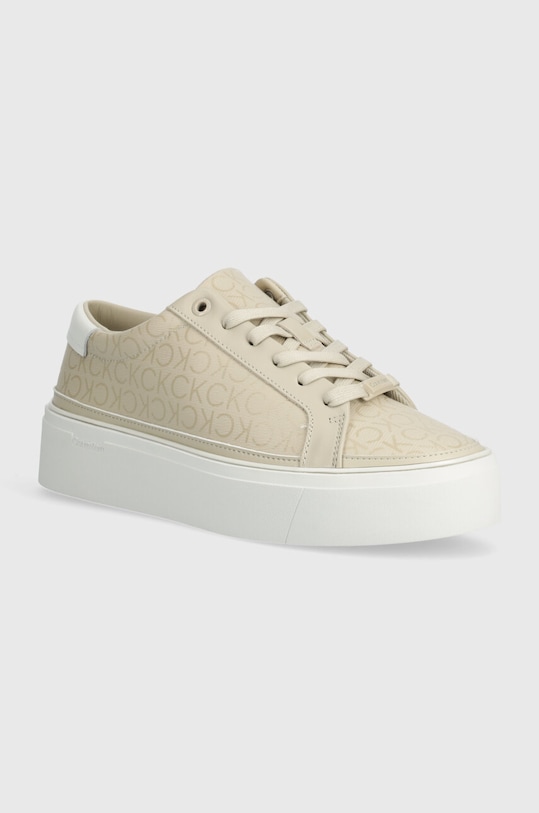 Calvin Klein sneakersy FLATFORM CUP LACE UP EPI MONO Planet friendly beżowy HW0HW01911