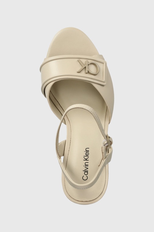 Calvin Klein sandały skórzane HEEL SANDAL 85 RELOCK LTH beżowy HW0HW01937