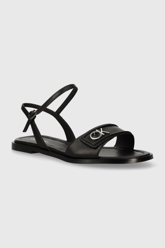 Kožené sandály Calvin Klein FLAT SANDAL RELOCK LTH přírodní kůže černá HW0HW01942