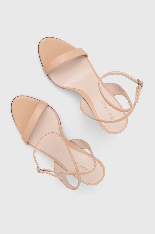 Kožené sandále Calvin Klein HEEL SANDAL 90 LTH HW0HW01945 béžová SS24
