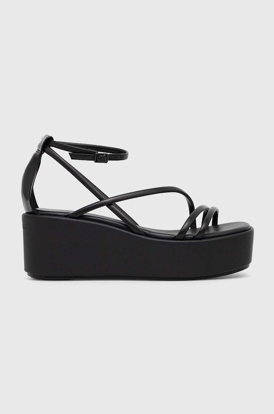 Kožené sandále Calvin Klein WEDGE SANDAL 30 LTH usňová koža čierna HW0HW01949
