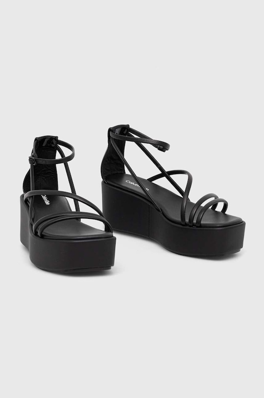 Kožené sandále Calvin Klein WEDGE SANDAL 30 LTH HW0HW01949 čierna SS24