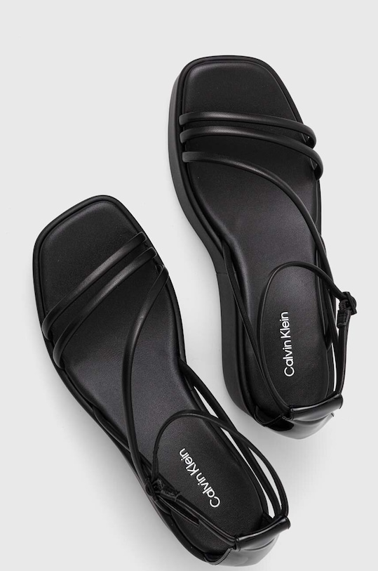 Kožené sandále Calvin Klein WEDGE SANDAL 30 LTH čierna HW0HW01949