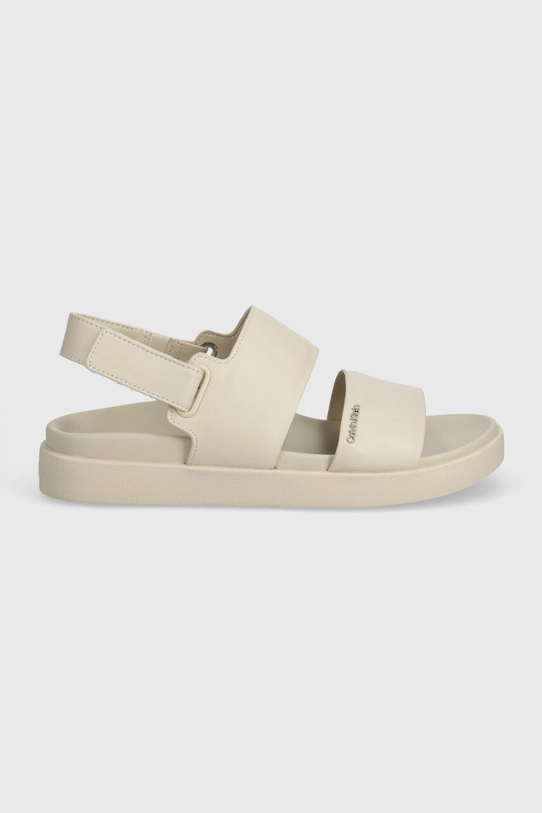 Шкіряні сандалі Calvin Klein FLAT SANDAL CALVIN MTL LTH HW0HW01984 бежевий SS24