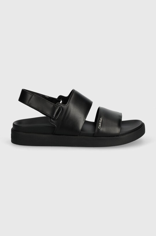 Δερμάτινα σανδάλια Calvin Klein FLAT SANDAL CALVIN MTL LTH HW0HW01984 μαύρο SS24