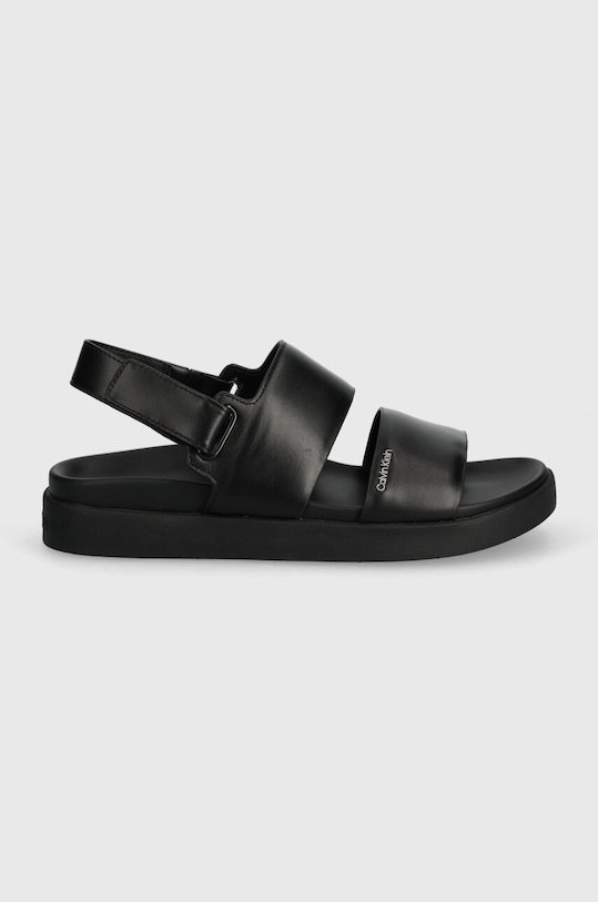 Кожени сандали Calvin Klein FLAT SANDAL CALVIN MTL LTH HW0HW01984 черен SS24