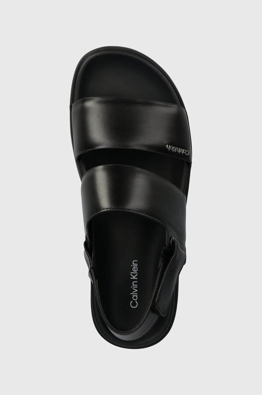 Кожени сандали Calvin Klein FLAT SANDAL CALVIN MTL LTH черен HW0HW01984