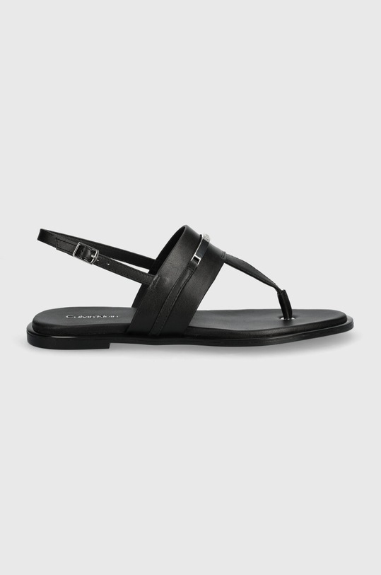 Calvin Klein sandały skórzane FLAT TP SANDAL METAL BAR LTH HW0HW02031 czarny SS24