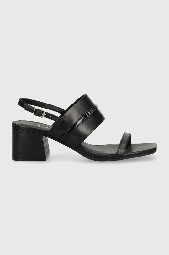 Шкіряні сандалі Calvin Klein HEEL SANDAL 45 MET BAR LTH HW0HW02056 чорний SS24
