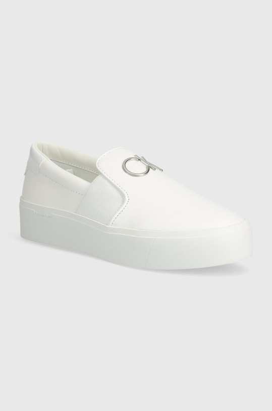 Calvin Klein bőr tornacipő FLATFORM CUP SLIP ON RE LOCK LTH slip on fehér HW0HW02057