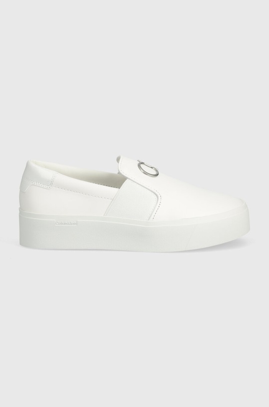 Calvin Klein bőr tornacipő FLATFORM CUP SLIP ON RE LOCK LTH HW0HW02057 fehér SS24