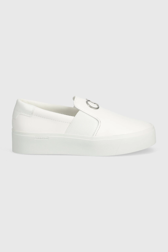 Calvin Klein tenisówki skórzane FLATFORM CUP SLIP ON RE LOCK LTH HW0HW02057 biały SS24