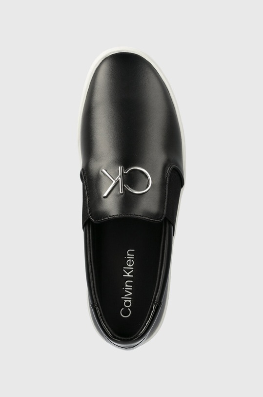 Kožené tenisky Calvin Klein FLATFORM CUP SLIP ON RE LOCK LTH černá HW0HW02057