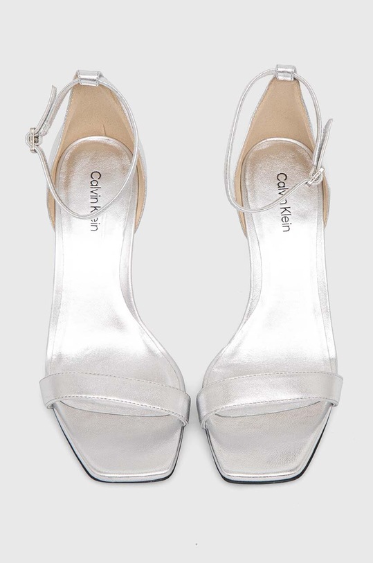 Calvin Klein sandały skórzane HEEL SANDAL 90 MET srebrny HW0HW02132
