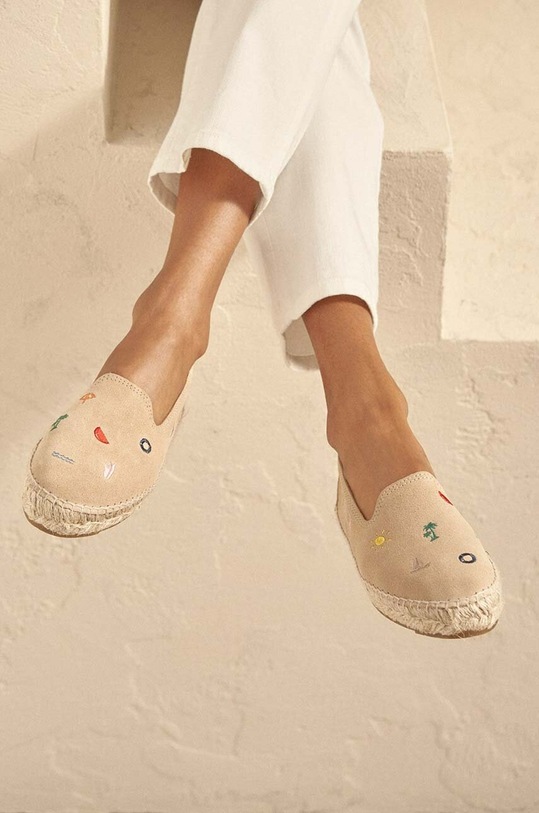 Manebi espadryle zamszowe Palm Springs Flat Espadrilles G.7.3.N0 beżowy SS24