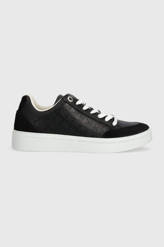 Kožne tenisice Tommy Hilfiger COURT SNEAKER MONOGRAM brušena koža crna FW0FW07812