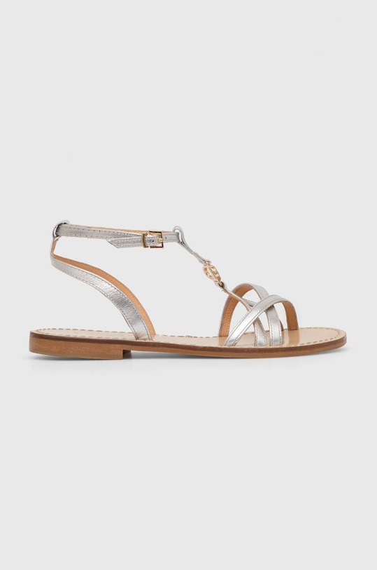 Twinset sandały skórzane płaski srebrny 241TCT122.00995