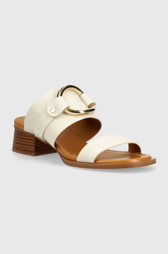 Δερμάτινες παντόφλες See by Chloé Hana χοντρό τακούνι μπεζ SB42082A.139