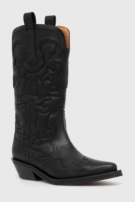 GANNI scarpe da cowboy Mid Shaft Embroidered Western Boot non isolato nero S2824