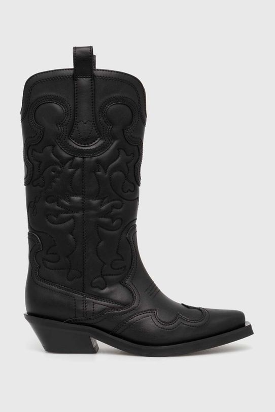 Каубойски ботуши GANNI Mid Shaft Embroidered Western Boot S2824 черен SS24