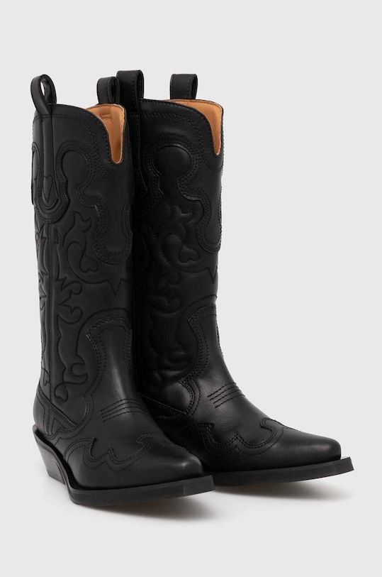 Scarpe GANNI scarpe da cowboy Mid Shaft Embroidered Western Boot S2824 nero