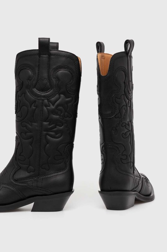 GANNI scarpe da cowboy Mid Shaft Embroidered Western Boot nero S2824