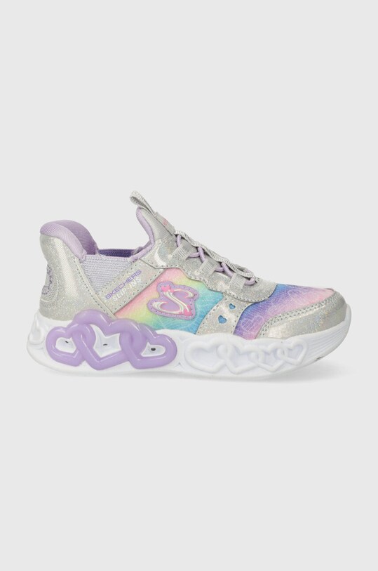 Detské tenisky Skechers INFINITE HEART LIGHTS ETERNAL SHIMMER imitácia kože strieborná 303755N