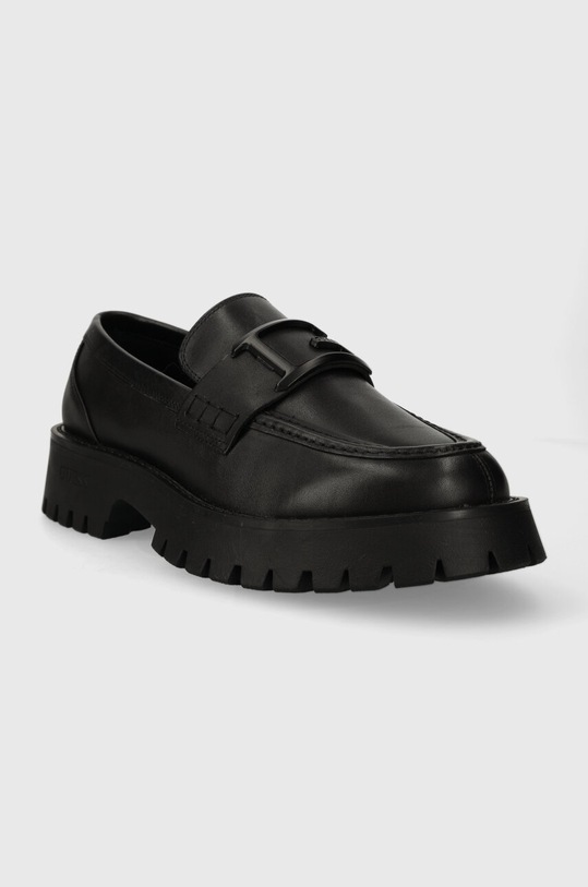 Guess mokasyny skórzane MOCASSIN FMPMOL.LEA14.BLACK czarny SS24