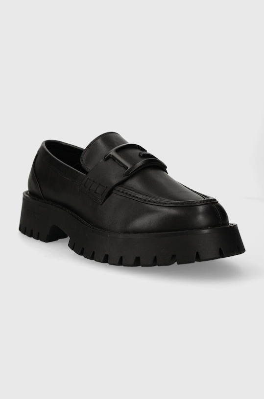 Guess mokasyny skórzane MOCASSIN FMPMOL.LEA14.BLACK czarny SS24