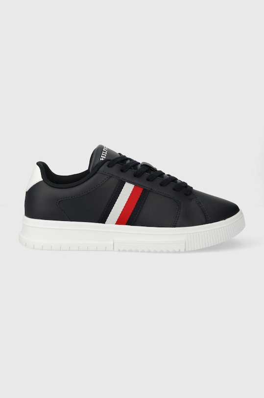 Kožené tenisky Tommy Hilfiger SUPERCUP LTH STRIPES ESS nízky tmavomodrá FM0FM04895