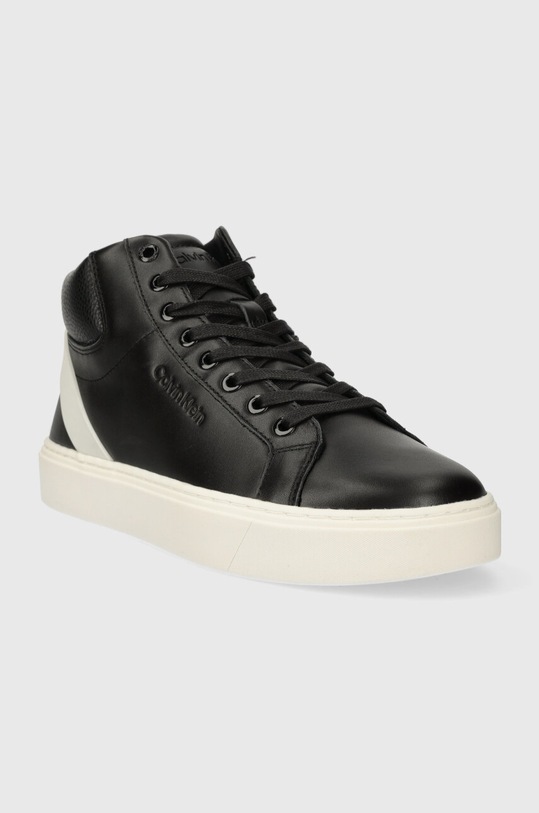 Δερμάτινα αθλητικά παπούτσια Calvin Klein HIGH TOP LACE UP ARCHIVE STRIPE HM0HM01291 μαύρο SS24