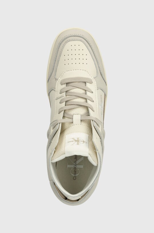 Kožené tenisky Calvin Klein Jeans BASKET CUPSOLE MID LTH ML FAD béžová YM0YM00883