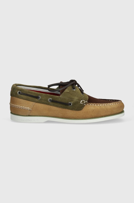 Mokasinke od brušene kože Tommy Hilfiger TH BOAT SHOE CORE C BLOCK SUEDE FM0FM04630 zelena SS24