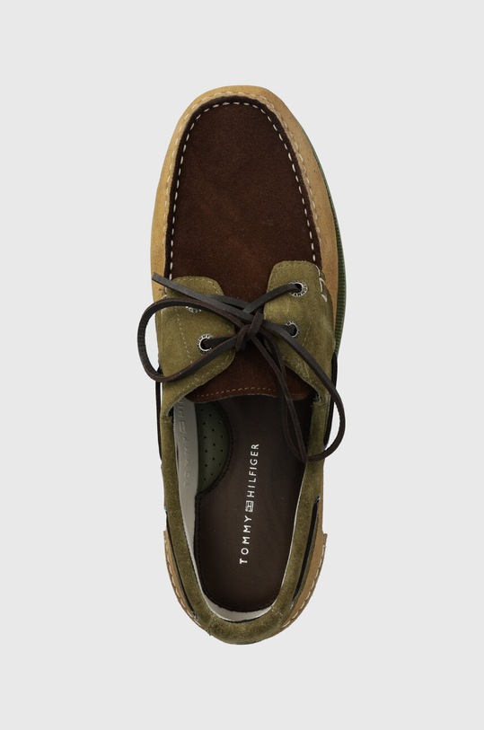 Mokasinke od brušene kože Tommy Hilfiger TH BOAT SHOE CORE C BLOCK SUEDE zelena FM0FM04630