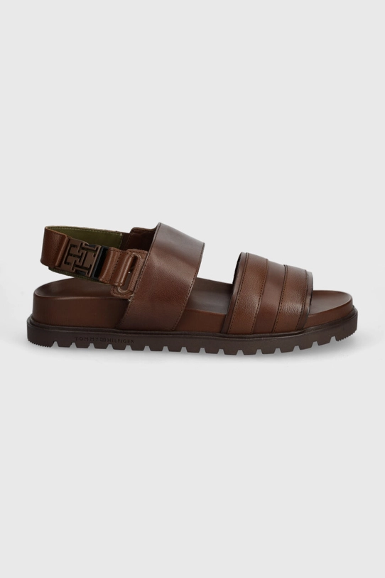 Kožne sandale Tommy Hilfiger ELEVATED TH BUCKLE LTH SANDAL FM0FM05007 smeđa SS24