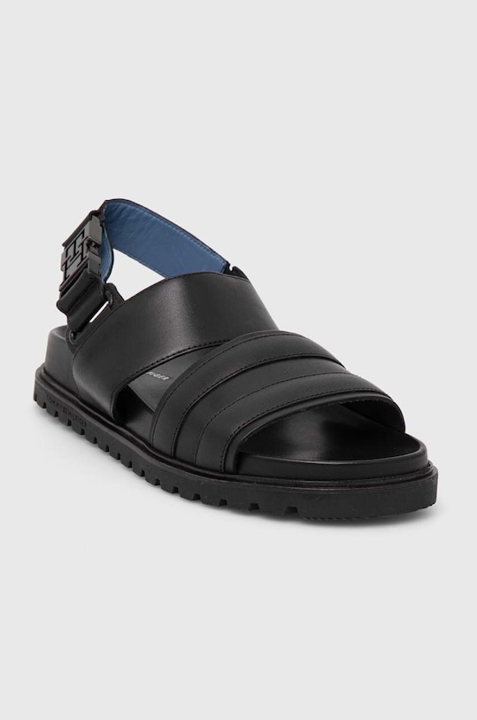 Tommy Hilfiger sandale de piele ELEVATED TH BUCKLE LTH SANDAL negru FM0FM05007