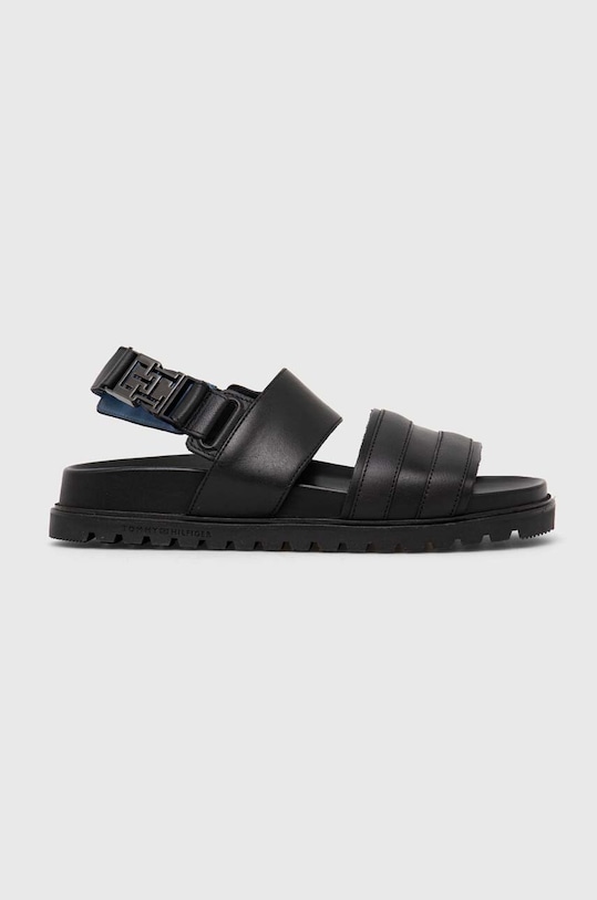 Tommy Hilfiger sandale de piele ELEVATED TH BUCKLE LTH SANDAL FM0FM05007 negru SS24