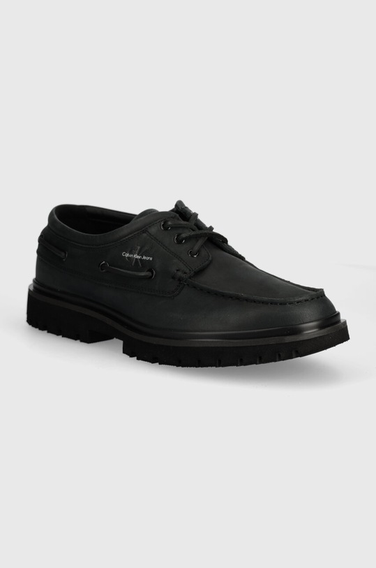 Calvin Klein Jeans mocasini de piele HYBRID BOAT SHOE SLIPON LH BTW piele negru YM0YM00937