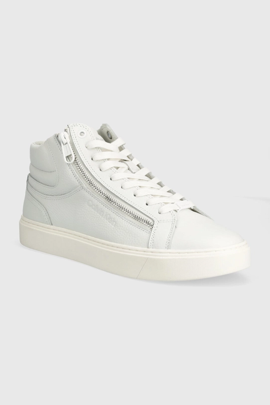 Kožené tenisky Calvin Klein HIGH TOP LACE UP W/ZIP vysoký biela HM0HM01476