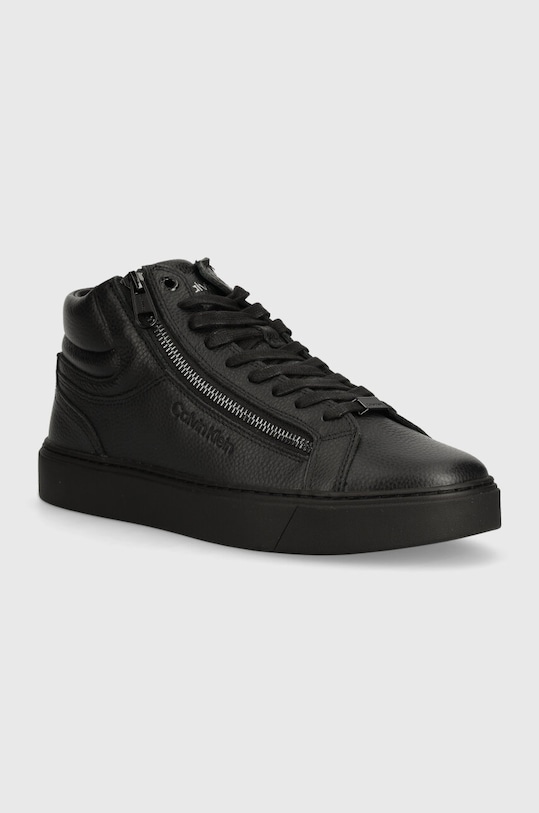 Δερμάτινα αθλητικά παπούτσια Calvin Klein HIGH TOP LACE UP W/ZIP υψηλό μαύρο HM0HM01476