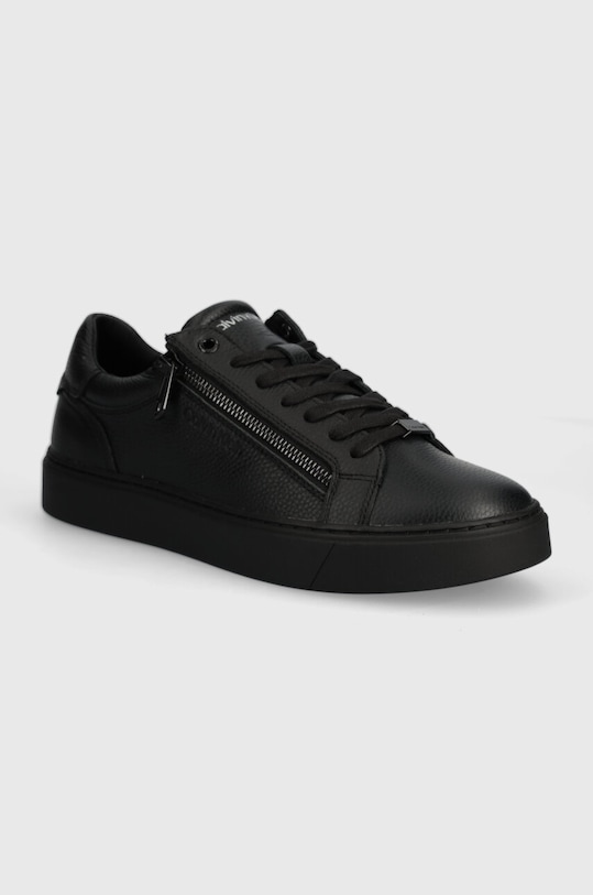 Δερμάτινα αθλητικά παπούτσια Calvin Klein LOW TOP LACE UP W/ZIP Planet friendly μαύρο HM0HM01475