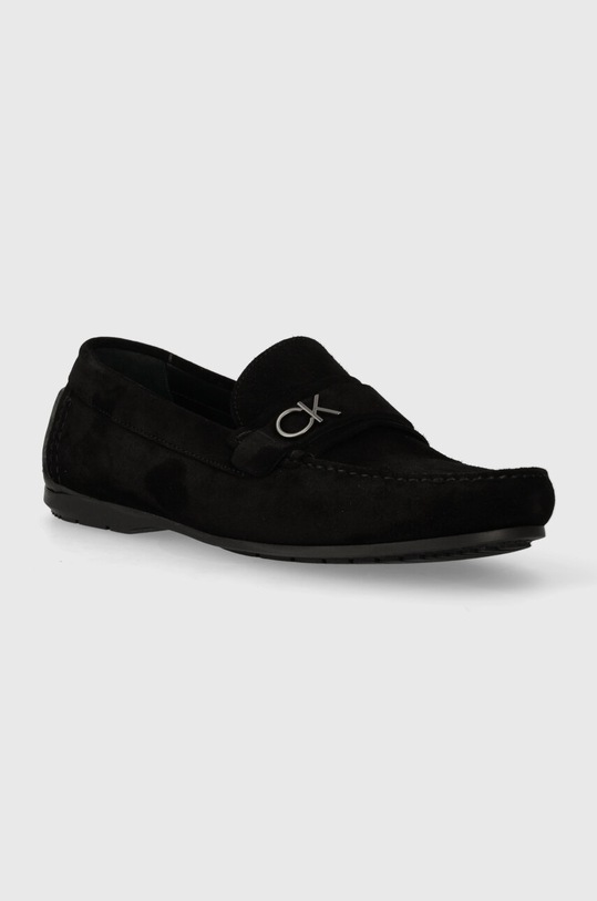 Μοκασίνια σουέτ Calvin Klein DRIVING SHOE BOLD LOGO δέρμα σαμουά μαύρο HM0HM01448