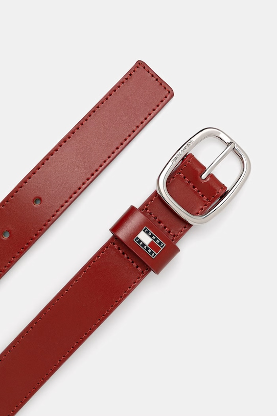 Tommy Jeans pasek damski skórzany AW0AW15836 czerwony SS26