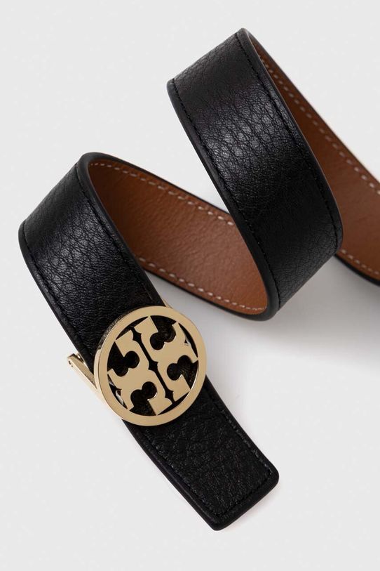 Tory Burch curea de piele cu doua fete 138935.001 negru SS24