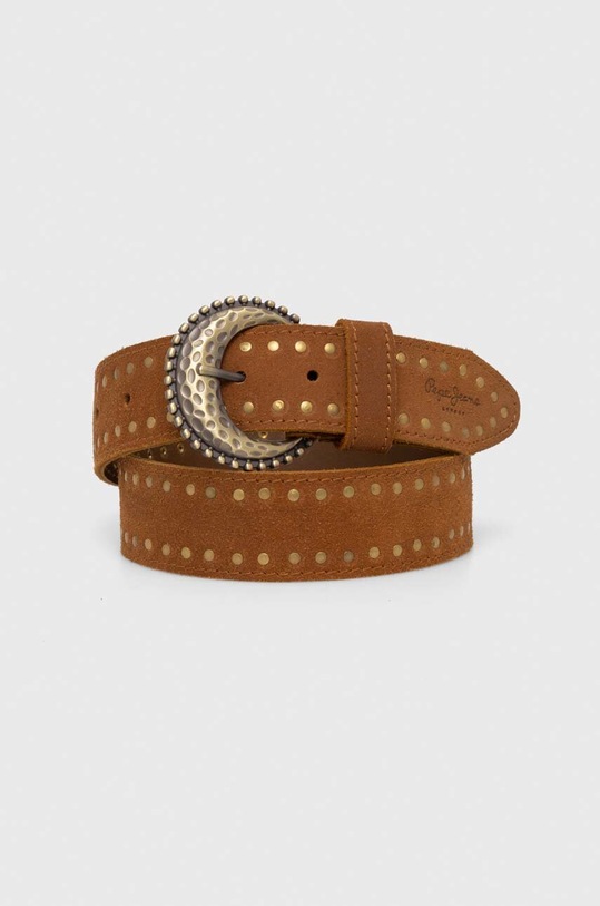 Pepe Jeans curea din piele intoarsa Planet friendly maro PL020848